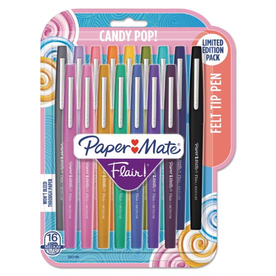 Picture of Flair Felt Tip Stick Porous Point Pen, Medium 0.7 mm, Assorted Colors Ink/Barrel, 16/Pack