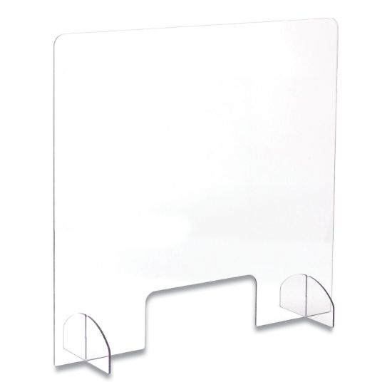 Picture of Portable Acrylic Sneeze Guard with Document Pass Through, 30 x 8 x 28, Acrylic, Clear